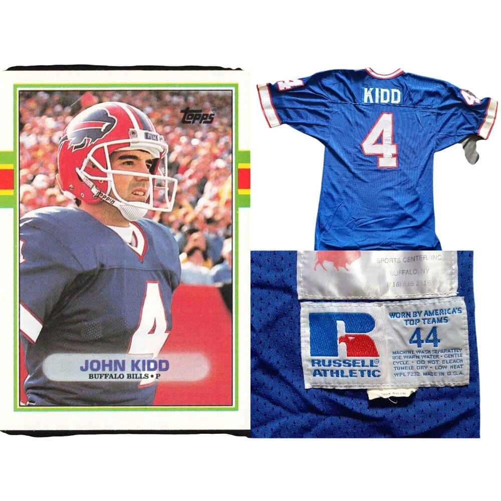 John KIDD #4 80s Buffalo Bills RUSSELL Authentic Pro jersey 44 L blue NFL vtg